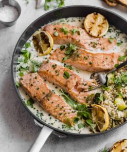 Crispy Pan-Seared Salmon With Lemon Garlic Sauce