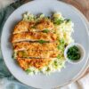 Extra Large Chicken Cutlet With Potato Wedges Served With Rice