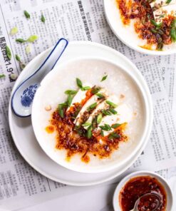 Fish Vegetable Congee W Braised Peanut & You Tiao
