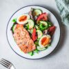 Teriyaki Salmon Served With Japanese Seasame Dressingsalad And Chawamushi